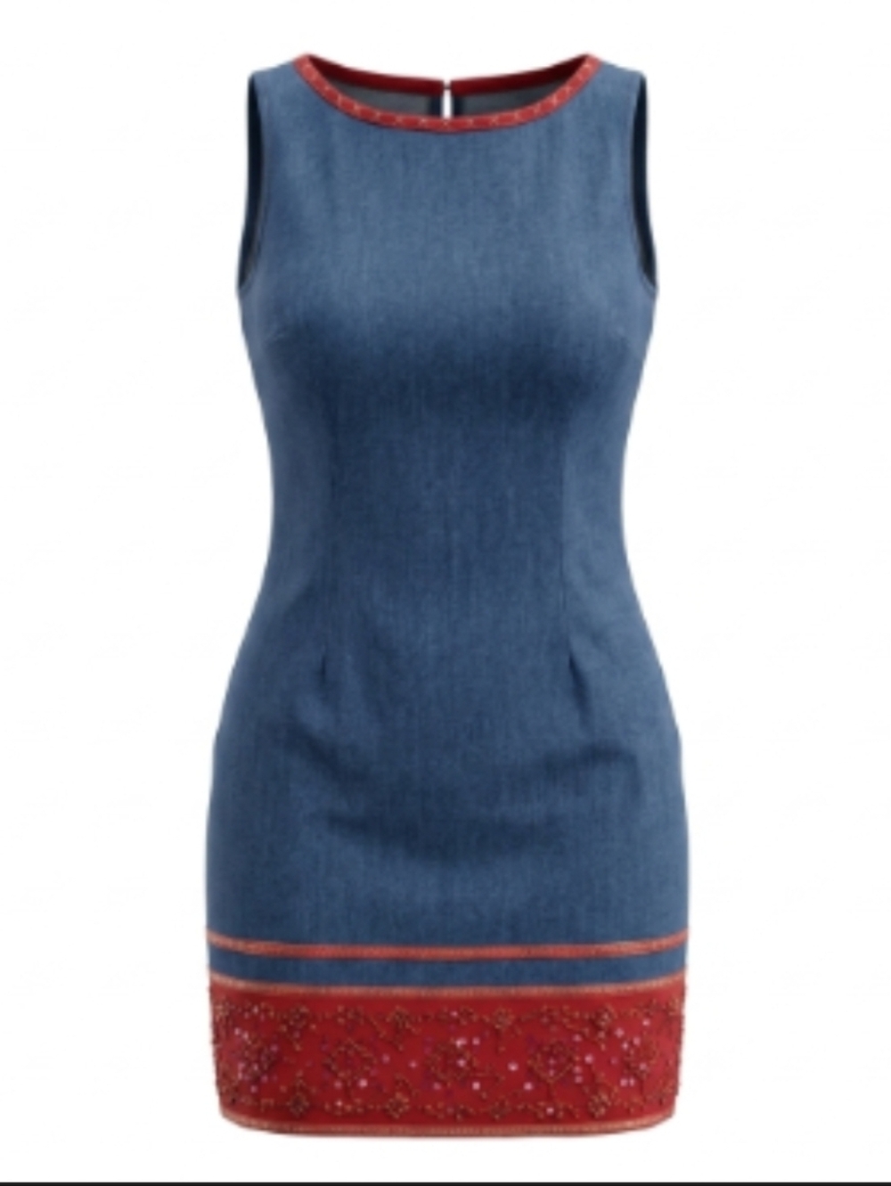Vintage Sequin Embroidered Sleeveless Denim Bodycon Sheath Dress